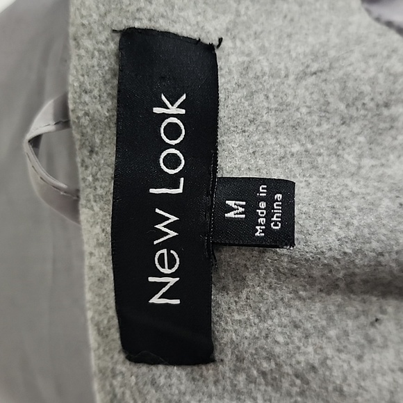 New Look Coat Double Breasted Pea Coat Wool/Poly Blend Tie & Button Gray Size M - Picture 12 of 16
